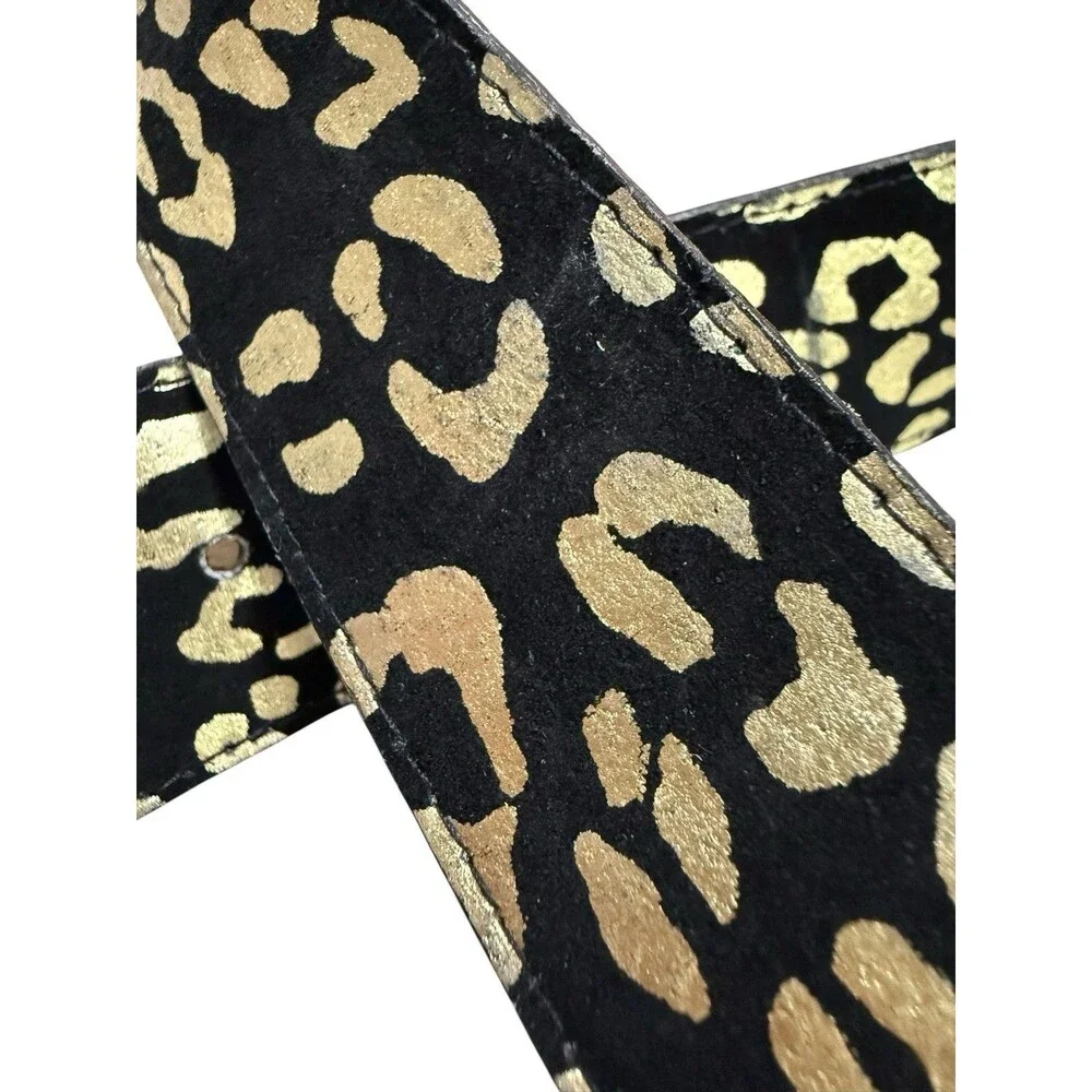 Accessories by Pearl Vintage Suede Leopard Belt Gold Buckle Made USA 26-29.5